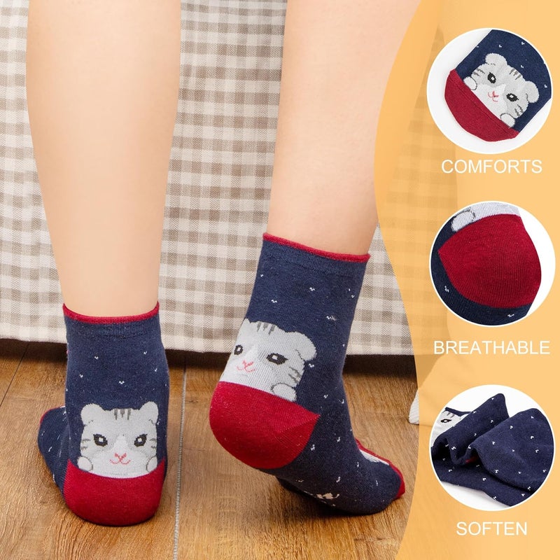Socksfad Store 5-6 Pairs Women's Cute Cat Socks Gifts, Funny Novelty Animal Print Crew Cotton Socks Christmas Gifts for Women Girls - Image 4